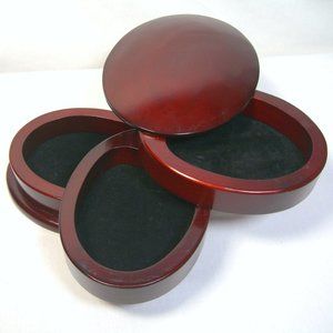 Jewelry Box Wood Oval 3 Tier Swing Out Felt Lining Mahogany Finish